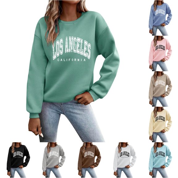 RUTAYY Women's Sweatshirt Letter Print Pullover Casual Long Sleeve Loose Crewneck Sweatshirt Green