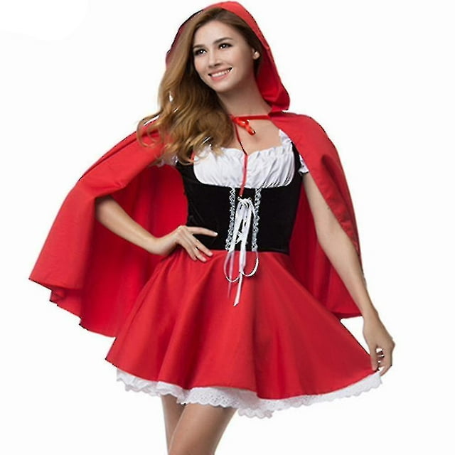 Xs-6xl Disfraz de Caperucita Roja para Adultos de Lujo con Capa Disfraz de Mujer Fiesta de Halloween Vestido de Lujo de Princesa_y
