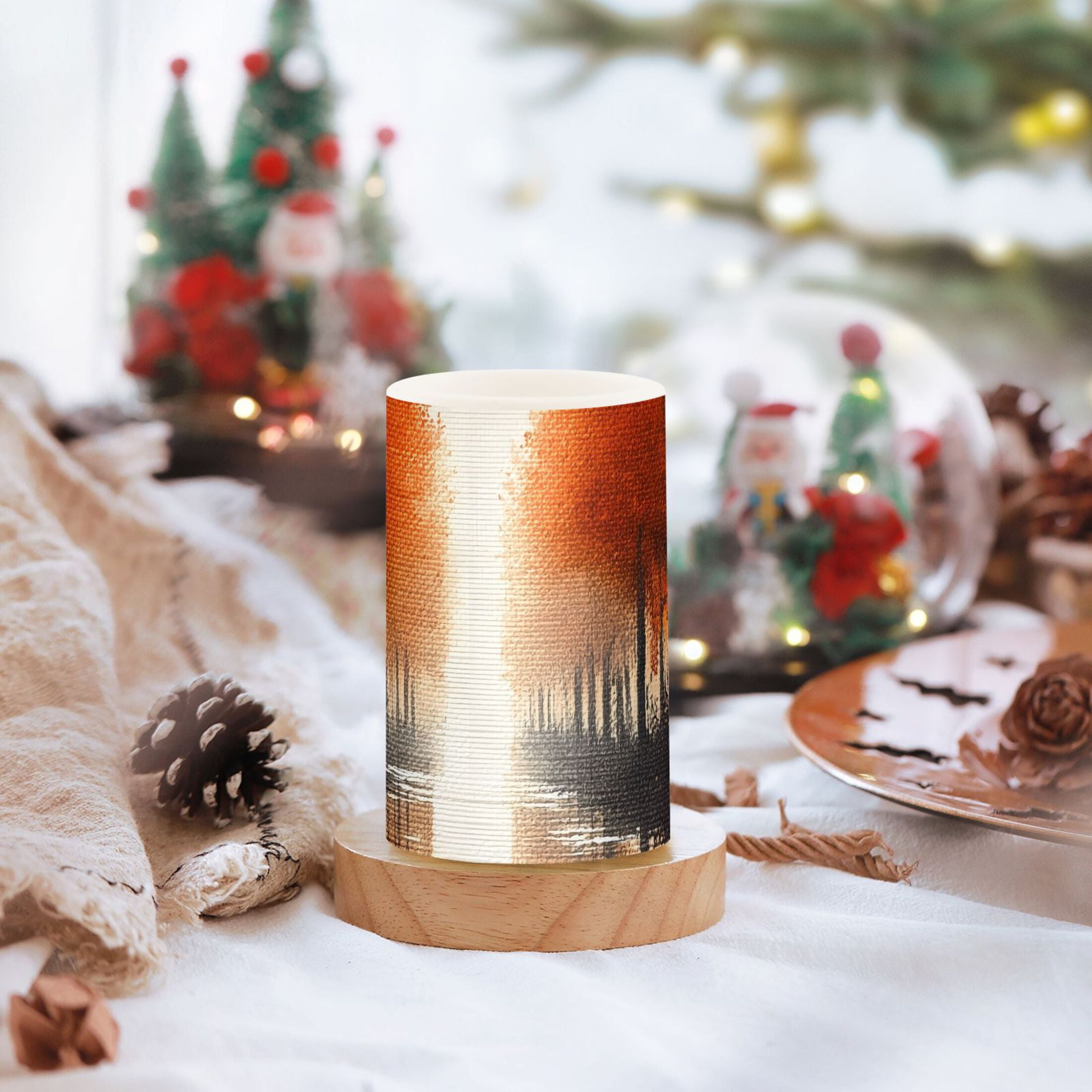 Orange Autumn Landscape Flickering Flameless Candles Battery Operated with Remote Timer LED Pillar Candles Set of 2