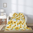 thumbnail image 2 of Rateoe Blue White Plaid Sunflower Pattern Flannel Throw Blanket, Ultra-soft Blanket for Bed, Couch, Car, Hypoallergenic Anti-pilling blanket-60"x50"(Vertical), 2 of 6