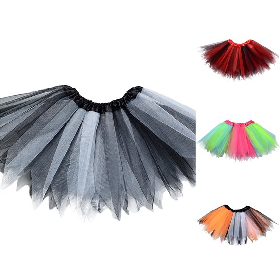 SUXIAN Tutu Skirt Patchwork Mesh 3-Layer 6- Hard Tutu Dance Party Play Outfit Ballet Skirt Black_003 2-8 Years