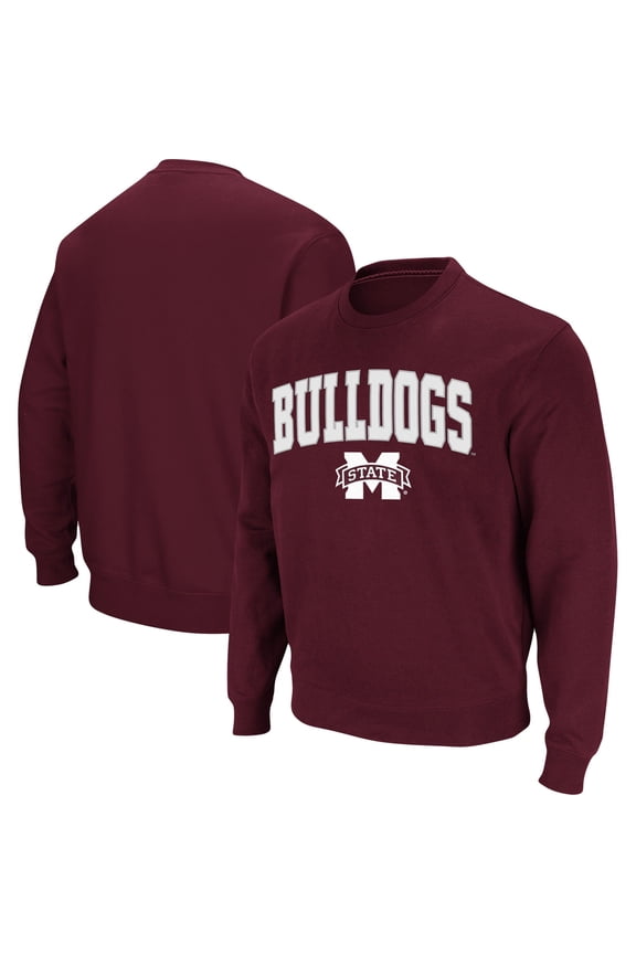 Men's Colosseum Maroon Mississippi State Bulldogs Arch & Logo Tackle Twill Pullover Sweatshirt