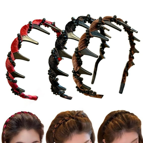 Vintage Hairband, Pearl Headband, 3PC Artificial Pearl Velvet Wave Bead Hairband Set, High Cranium Face-Lifting Comfortable Non-Slip Hair Accessory for Women