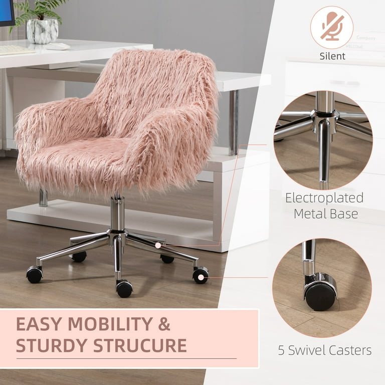 Vinsetto Pink Faux Fur Desk Chair, Swivel, Adjustable Height
