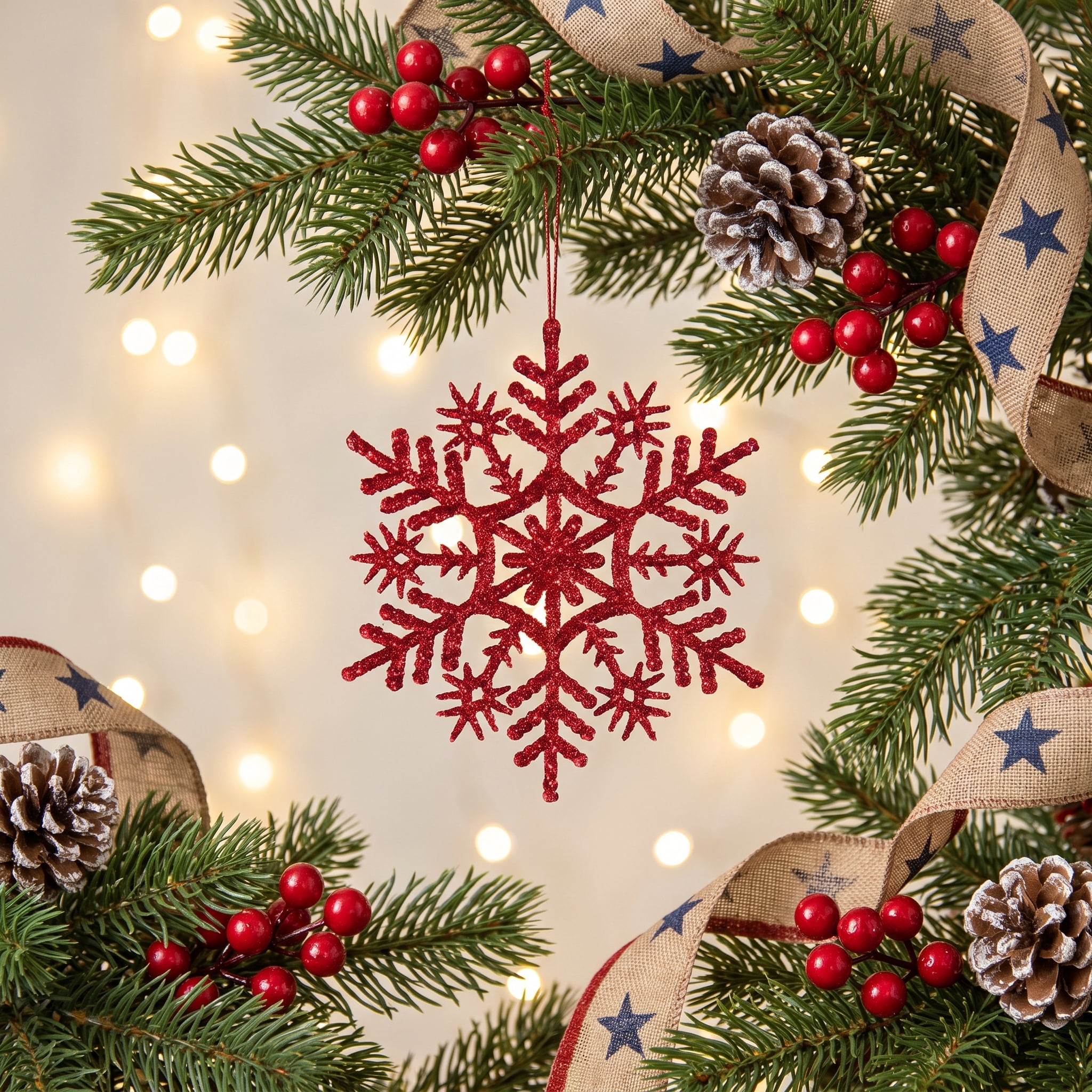 20-Count Red Glitter Snowflake Christmas Ornaments, 3.9", by Holiday Time