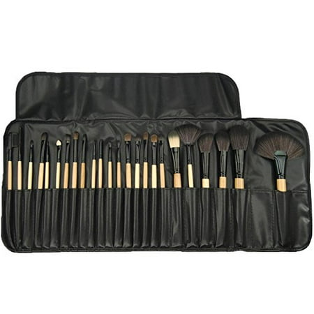 Professional Makeup Brushes, 24 Piece Set, Black, Great for Highlighting & Contouring, Includes Free Case, By Beauty (Best Angled Contour Brush)