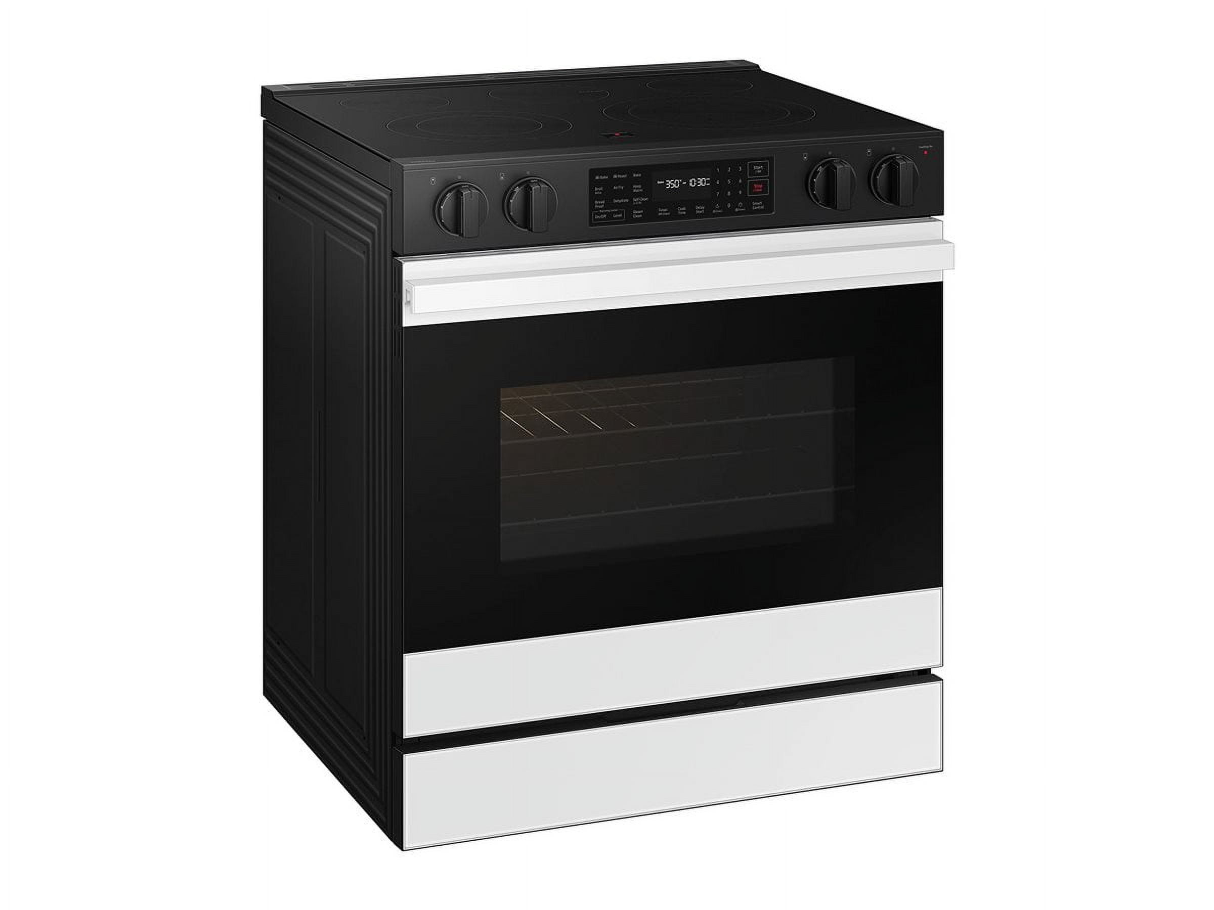Samsung Inch Slide-In Electric Smart Range with 5 Elements, 6.3 cu. ft. Convection Oven, Warming Center, Storage Drawer, Air Fry, Self & Steam Clean, and ADA Compliant NSE6DB830012