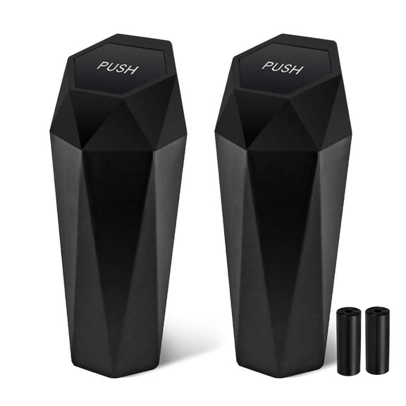 Car Trash Can with Lid, Leakproof, 30 Trash Bags, Black, 2 Pack