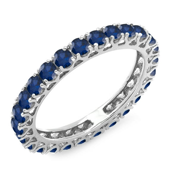 Dazzlingrock Collection 1.80 Carat (ctw) 10K Blue Sapphire Ladies Eternity Wedding Stackable Band 1 3/4 CT, White Gold, Size 6.5