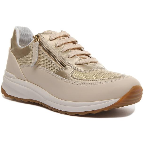 Geox D Airell Women's Lace Up Suede Shiny Sneakers Side Zip In Cream 9 - Walmart.com