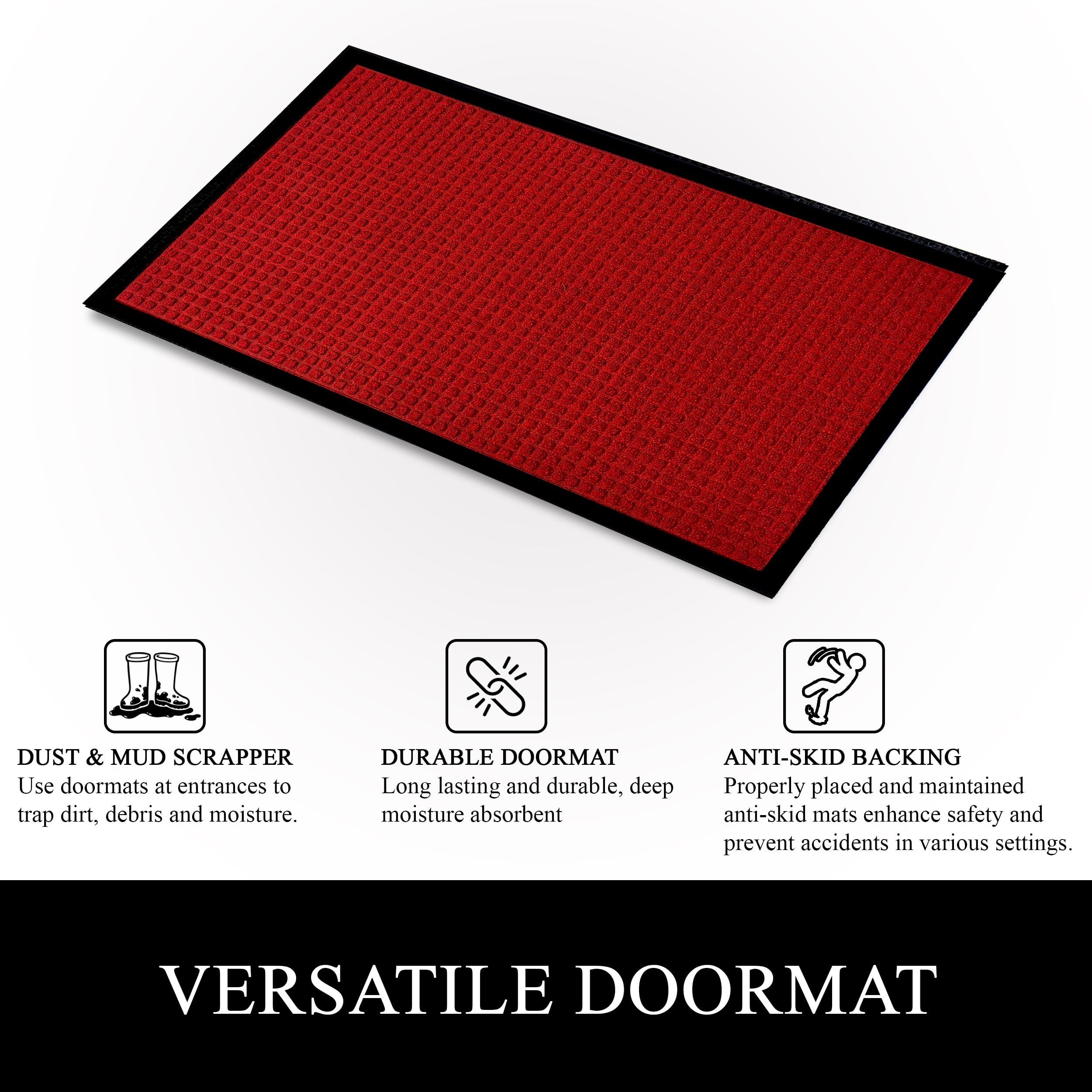 A1HC New Durable and Versatile Polypropylene Rubber Door Mat All Weather Inside Outside Door Mat Easy to Maintain for Front Entrance Back Doors, Patio, Garage All Commercial Places 47x71, Red Waffle