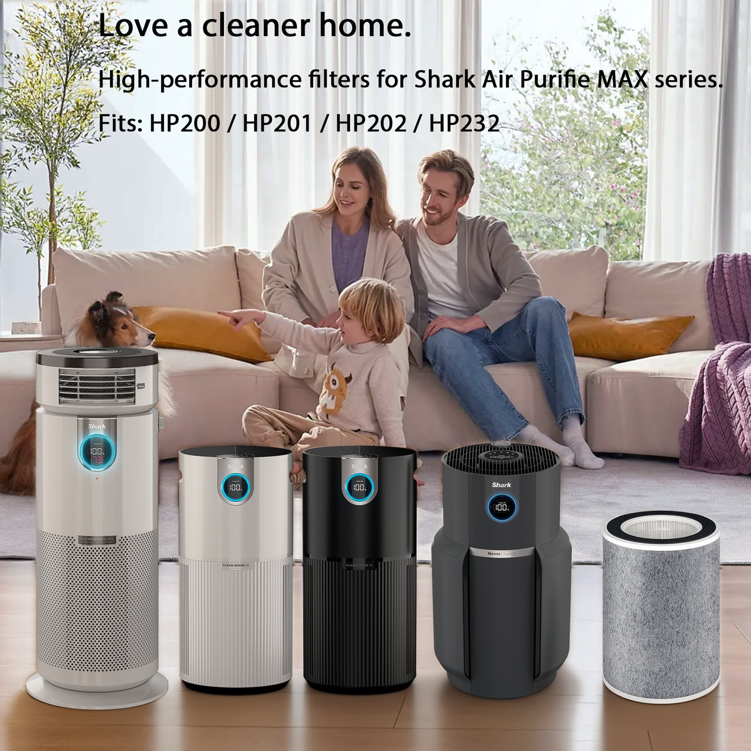1 Pack HP201 HP202 Replacement Filter for Shark Air Purifier MAX, Compatible with Shark Clean Sense Air Purifiers HP200 HP232 True HEPA Filters, HE2FKPRO, Grey