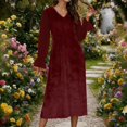 thumbnail image 2 of Wo-Fusoul Robe Patchwork en Velours et Chiffon pour Femmes, Robe Midi à Manches Longues à Col en V, Tenue Élégante pour Fête et Cocktail, 2 of 8