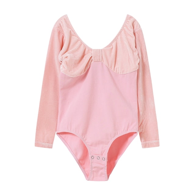Justaucorps pour Filles Robe de Danse à Manches Longues Robe d'Entraînement Patchwork Vêtements de Balle pour Adolescentes Rose 2-3 Ans