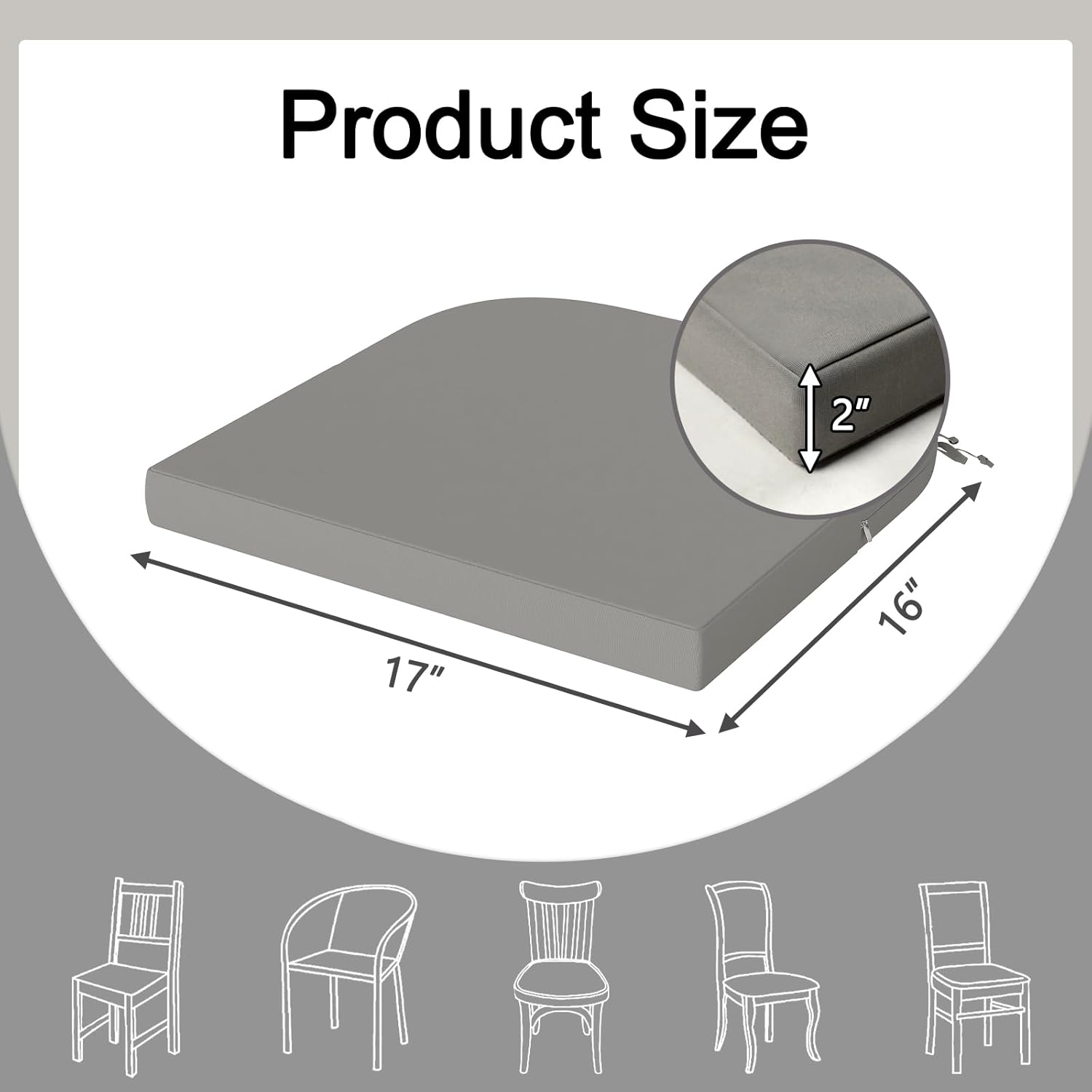 Outdoor Dining Seat Cushions Set of 4 Waterproof Outdoor Seat Cushions with Ties for Patio Yard Garden Dining Kitchen Chair Pad Replacement,Round Corner,17"x16"x2",Grey