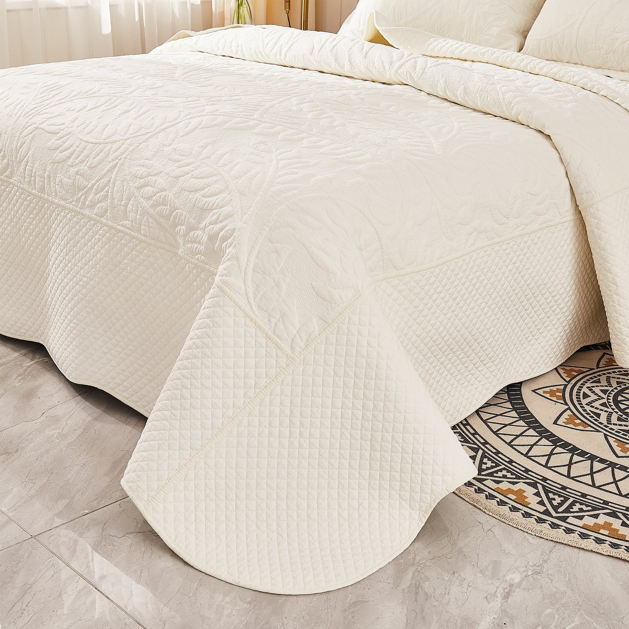 MarCielo  3 Piece Cotton Oversized Bedspread Quilt Set Tmonica Soft White - Queen