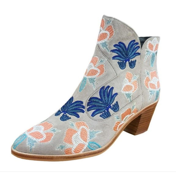 REBECCA MINKOFF Women's Sand Floral Embroidery Lulu Too Booties, Beige, 6