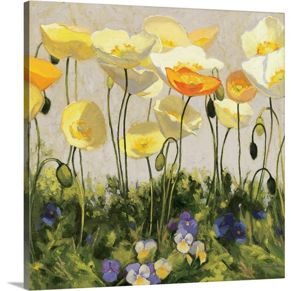 Great BIG Canvas | "Poppies and Pansies II" Canvas Wall Art - 20x20