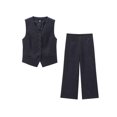 thumbnail image 2 of HH TRAF Verano Femenino Nuevos Trajes de Mezclilla de Imitación Cuello en V Sin Mangas Chaleco de un Solo Pecho Tops + Pantalones de Linterna con Cremallera Mujer, 2 of 5