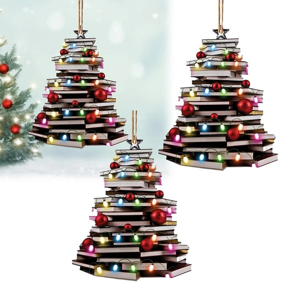 Book Christmas Tree Ornament Creative Christmas Book Car Decoration Christmas Tree Decoration Holiday Home Decoration/ Christmas Creative Acrylic Decorative Pendant 2Pcs