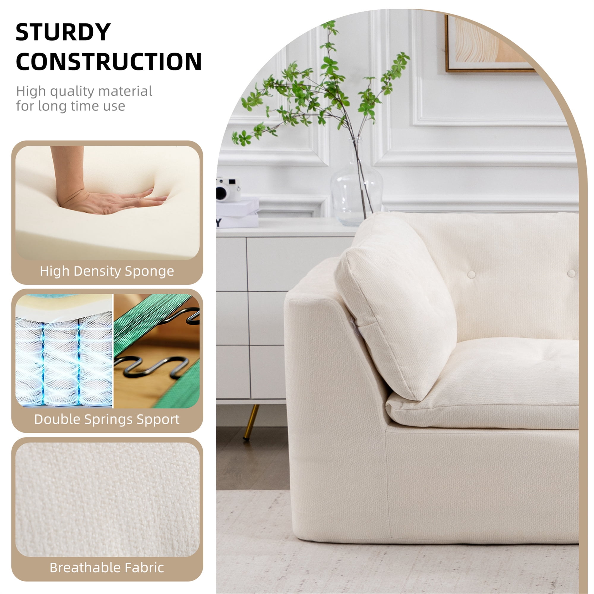 Aukfa 112" Cloud Sectional Sofa Oversized Modular Boneless Couch Reversible L-Shaped Couch for Living Room, Chenille, Beige