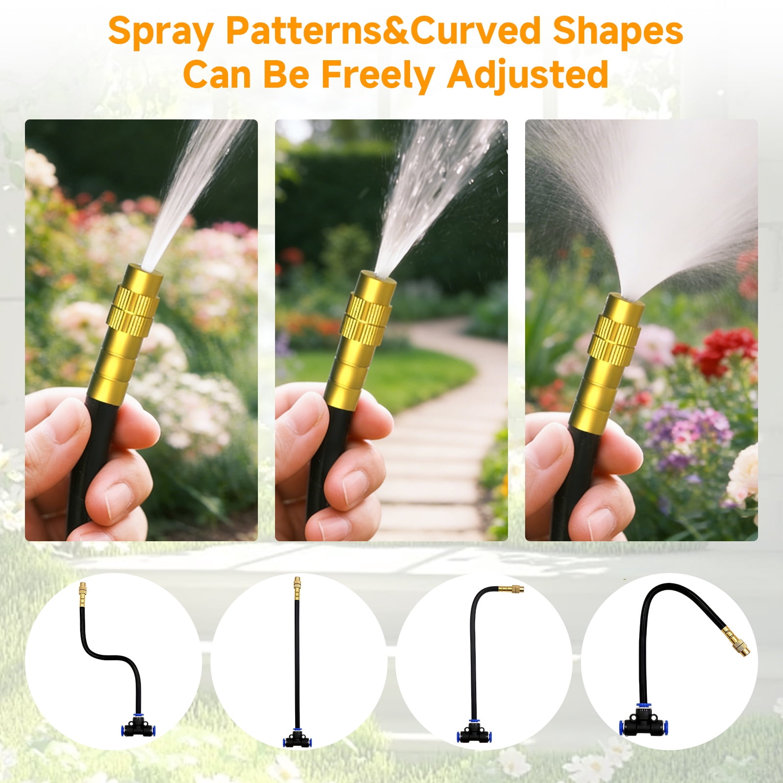 Gijjgole 100FT Garden Watering Kit with 16 Directional Sprinklers,Adjustable 360-Degree Rotating Misting Irrigation System,  16 Three-Way Connectors, Y Adapter and Hose Clamps – Ideal for Patio