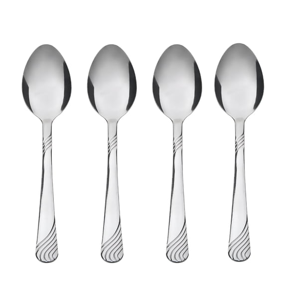 ACDANC Stainless Steel Adult Dinner Spoons Set of 4, Silver Flatware Utensils for Soup Dessert, Ergonomic Handle Silverware for Everyday Dining, Camping, Dishwasher Safe