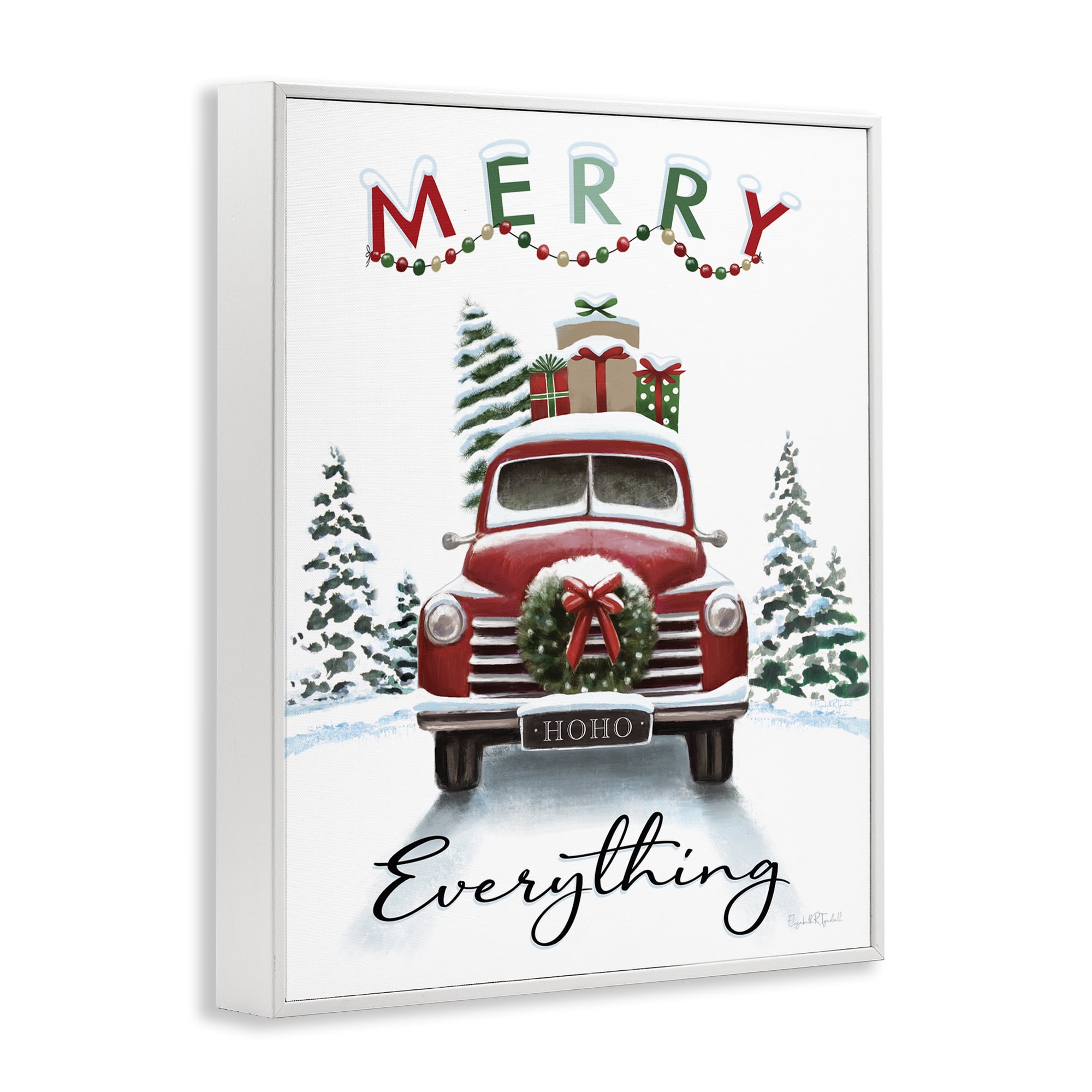 Stupell Industries Merry Everything Gift Car Holiday Painting White Framed Art Prints Wall Art, 16 x 20