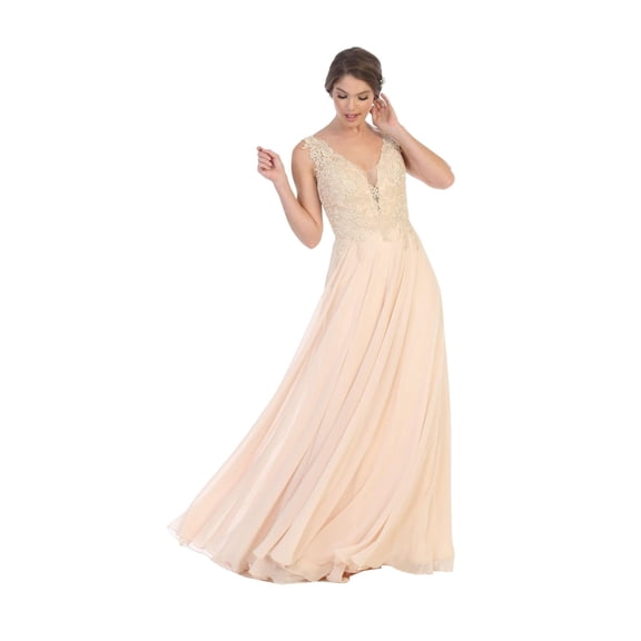 Women's Eva USA 5201 Long Sleeveless Formal evening elegant Dress Champagne Goldish Beige XL