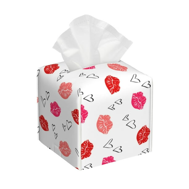 Balery Red Lips 1 Porta Pañuelos de Cuero con Estampado – Funda Moderna Cuadrada para Caja de Pañuelos, Dispensador 5x5x5''