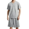thumbnail image 2 of Kureaily Men's Summer V Neck Short Sleeve Top And Shorts Casual Style Pajama Loungewear Set T-Shirt Pajama Set, 2 of 9