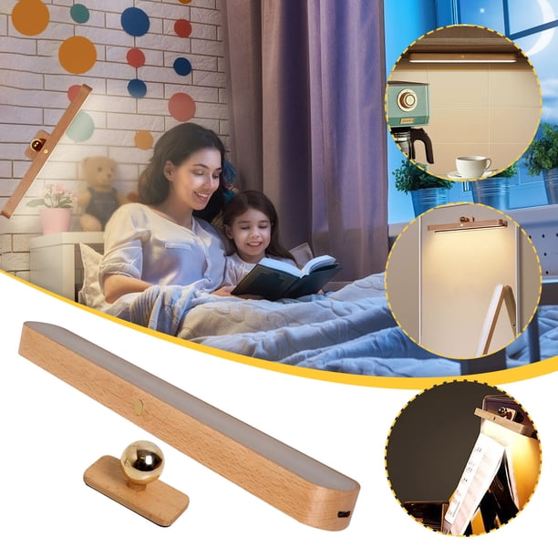 Luz nocturna LED magnética recargable | Luz natural regulable de 4000 K | Diseño de madera de haya | Soporte magnético ajustable multiángulo | Luz para espejo de maquillaje | Lámpara de escritor