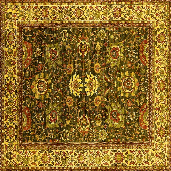 Ahgly Company Machine Washable Indoor Square Oriental Yellow Industrial Area Rugs, 8' Square