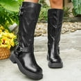 thumbnail image 6 of Viluyesy Womens Tall Boots, Zip-Up Buckle Round Toe Thick Sole Faux Leather Moto Boots Black, 6 of 9