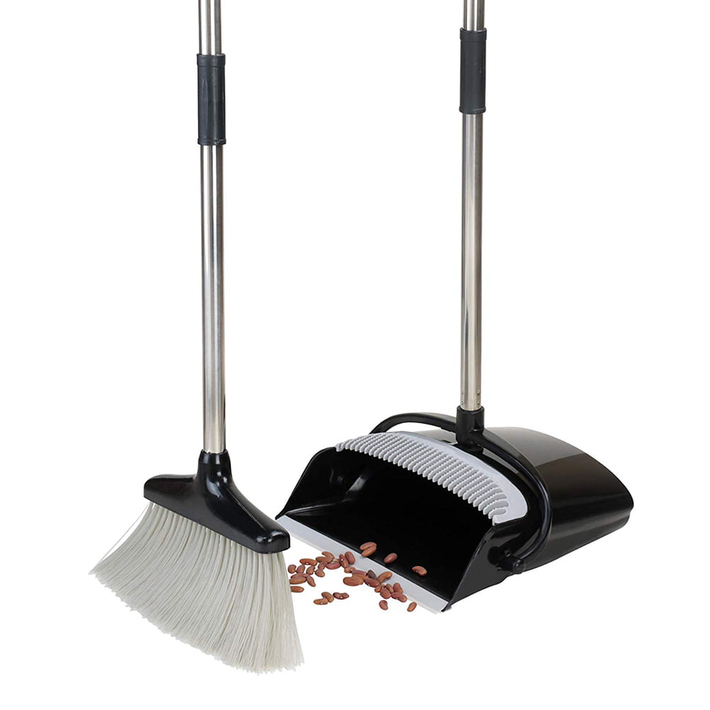 fuones broom and dustpan set, cleaning supplies broom and dustpan set for  home, 48 long stainless
