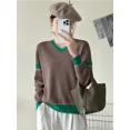 thumbnail image 5 of Sudadera con capucha retro de moda otoño/invierno 2024 para mujer, suéter de punto informal con cuello en V y cuadros con bloques de color cálido, 5 of 5