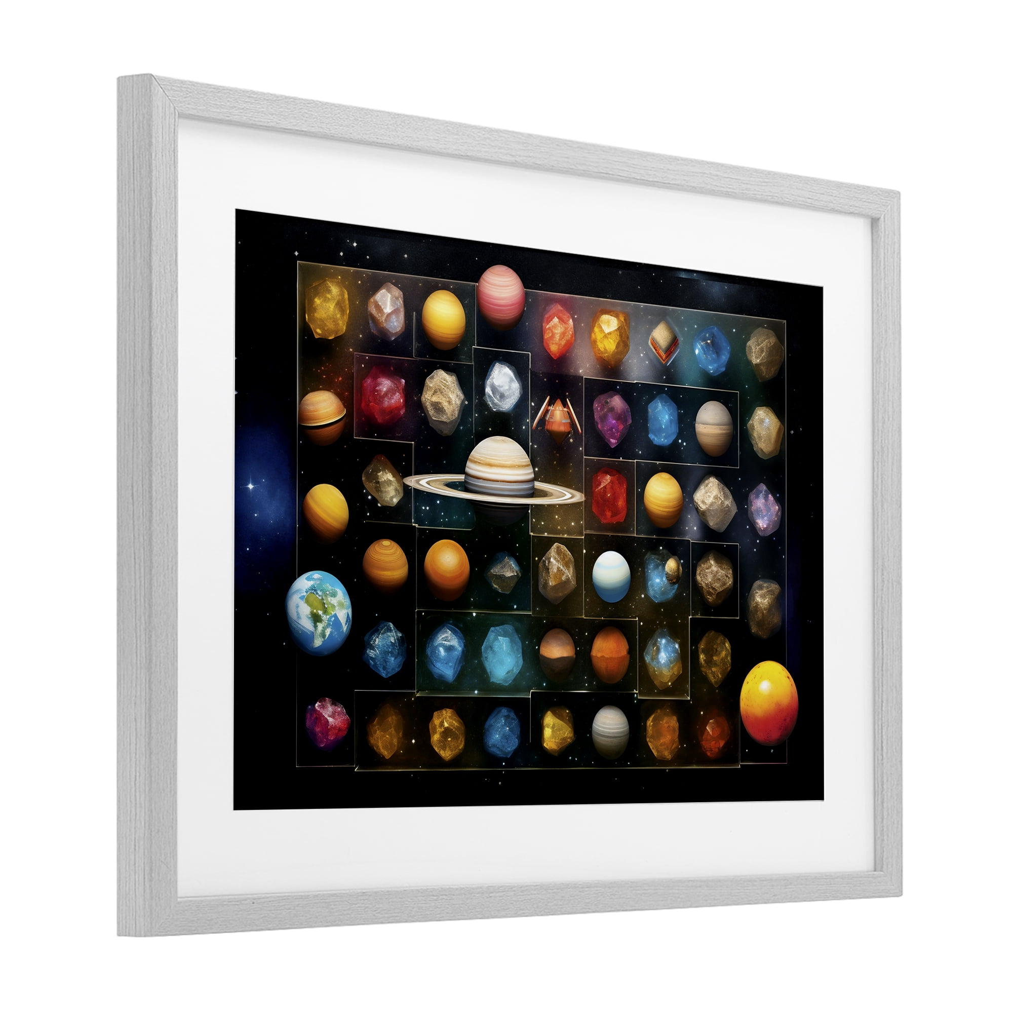 Stupell Industries Celestial Gems & Planets Gray Framed Print Under Glass, design by Ray Powers