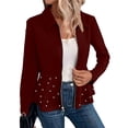 thumbnail image 2 of Blazer Elegante con Ribete de Perla para Mujer, con Abertura Frontal, Larga y Cuello Chal Vino Tinto XXL, 2 of 7
