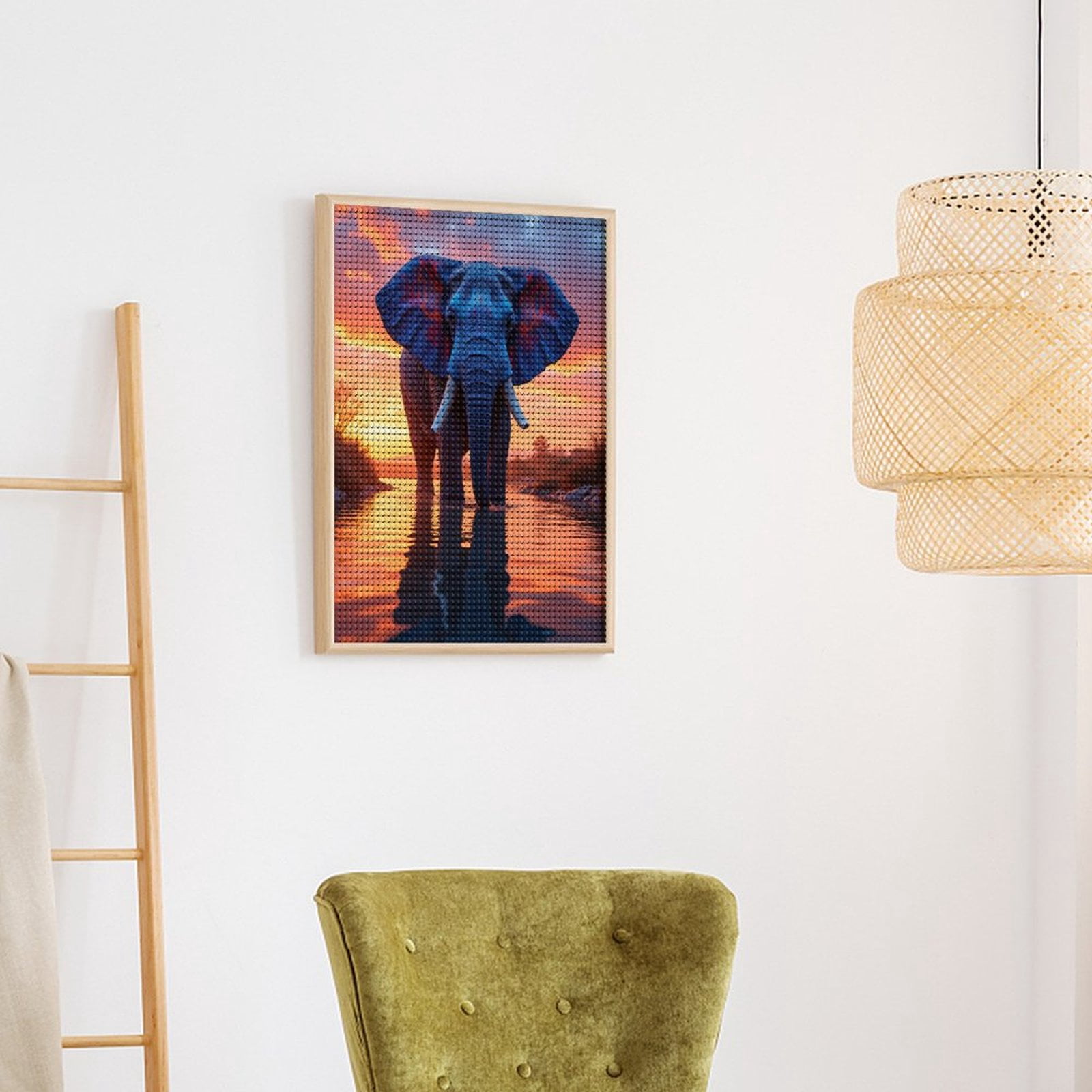 Diamond Art Kits for Adults, Elephant Sunset Reflection Watercolor 5D Diamond Painting Kits for Adults Beginners, DIY Full Drill Diamond Painting, Gem Art and Crafts 12x16