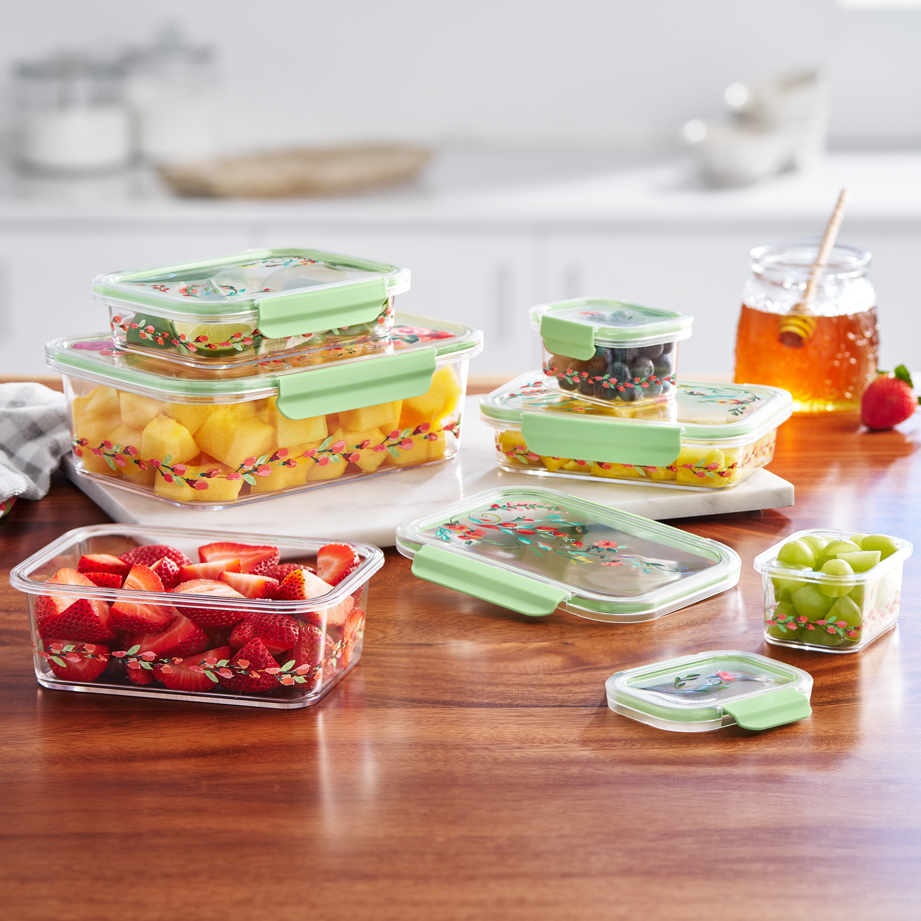 (2 pack) The Pioneer Woman Painted Meadow Rectangle Tritan Food Storage Containers with Tritan Lid. Set of 6, 12 Pieces