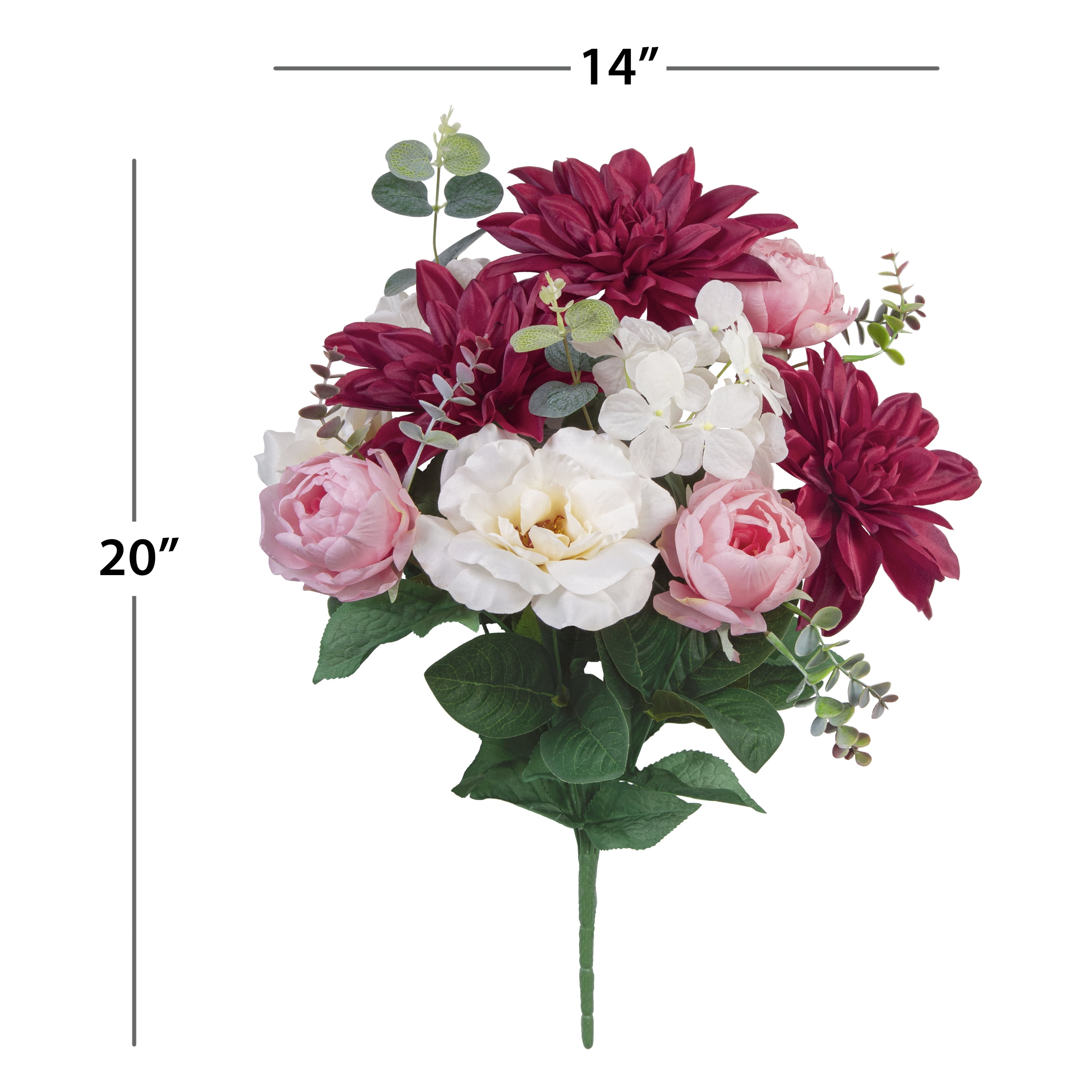 19-inch Artificial Silk Burgundy Dahlia & White Tea Rose Mixed Flower Bouquet, for Indoor Use, by Mainstays