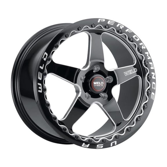 Weld S90470067P49 17 x 10 in. 5x114.3 BP, 49 mm Offset & 7.42 in. BS - 78.1 mm Bore Ventura Beadlock S904 Gloss Black & Milled Wheel