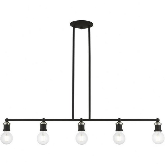 5 Light Large Linear Chandelier in Transitional Style-10.75 inches Tall and 6 inches Wide-Black/Brushed Nickel Finish Bailey Street Home