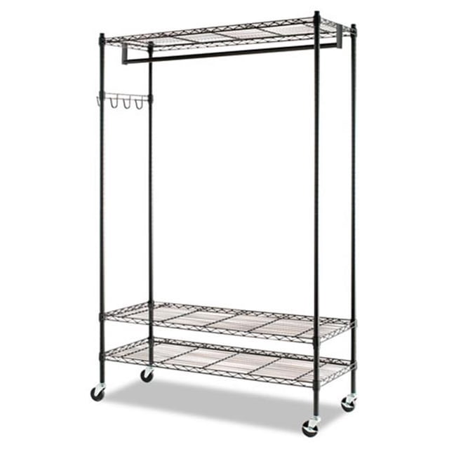 Wire Shelving Garment Rack, Coat Rack, Stand Alone Rack with Casters - Black Steel