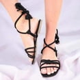 thumbnail image 1 of Sandalias planas con correa cruzada y punta abierta en la playa con cuerda y nudo de talla grande para mujer Wmkox8yii shjk2856, 1 of 2