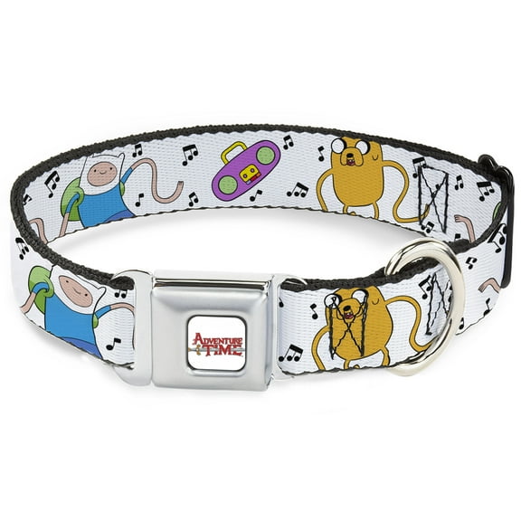 Cartoon Network Pet Collar, Dog Collar Metal Seatbelt Buckle, Adventure Time Finn and Jake Long Arms Dancing Pose White, 9.5 to 13 Inches 1.0 Inch Wide