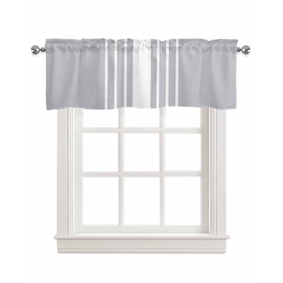 Light Grey Striped Kitchen Valances for Windows Farmhouse Linen Window Valance Curtain for Living Room Window Treatment White Simple Neutral Modern Valance Rod Pocket Topper Drape, 54 x 18 Inch