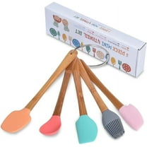 5 Piece Silicone Spatula,Mini Rubber Spatula Wooden Handle,Heat Resistant Silicone Spatula Set,Kitchen Utensils Non-Stick For Baking,Cooking And Mixing