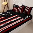 thumbnail image 3 of Manfei Red White Black Stripes Zipper Twin Comforter Sets with Fitted Sheet and 2 Pillowcases,Grunge Us Flag Zipper Bedding Set,Red Black,Black Reversible,4pcs, 3 of 8