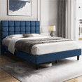 thumbnail image 2 of Fullfurnique Upholstered Platform Bed Frame with Square Tufted Headboard, Queen, Navy Blue, 2 of 9